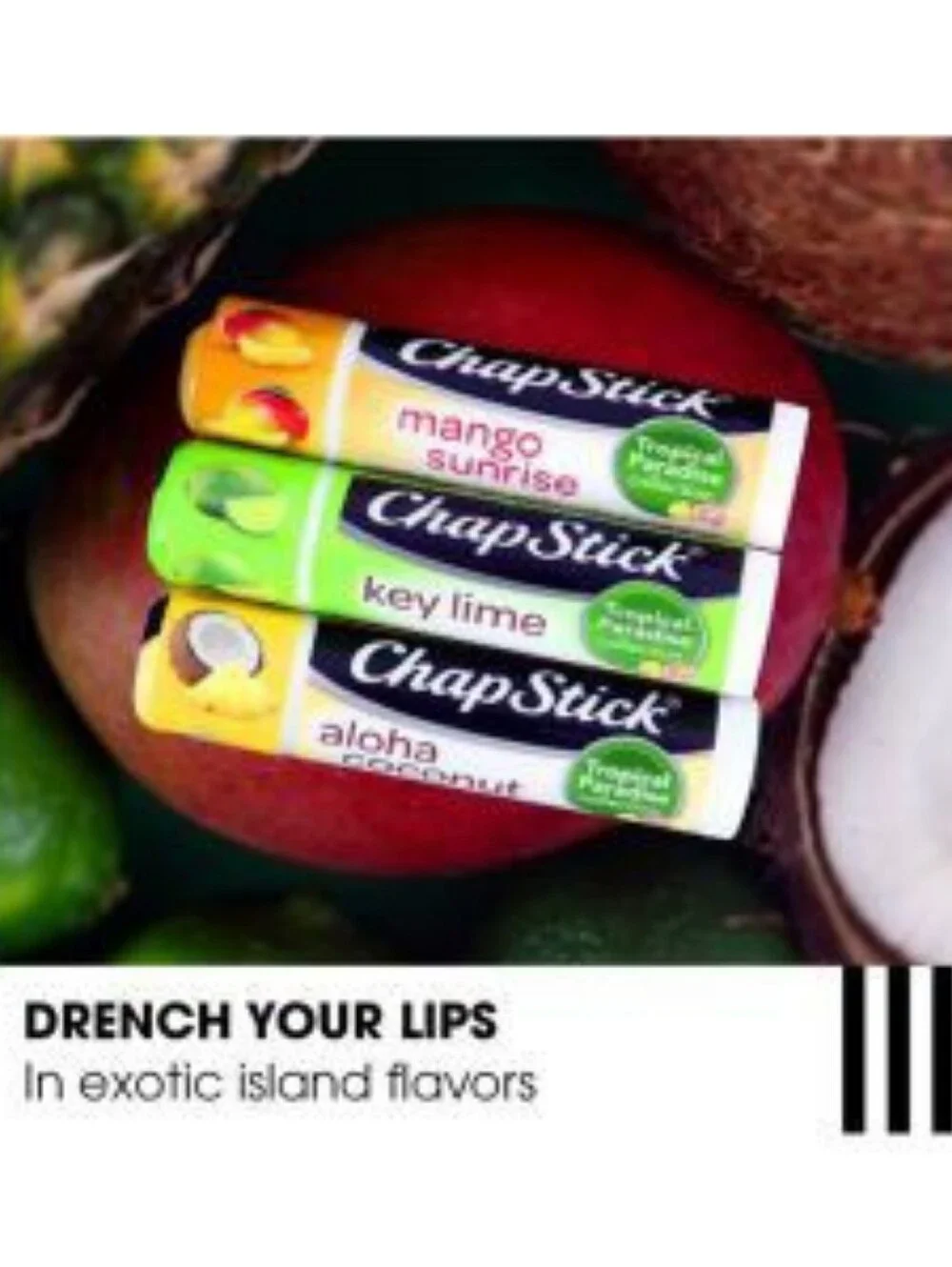 CHAPSTICK Trio Tropical Paradise Lip Balm Mango, Key Lime, Coconut